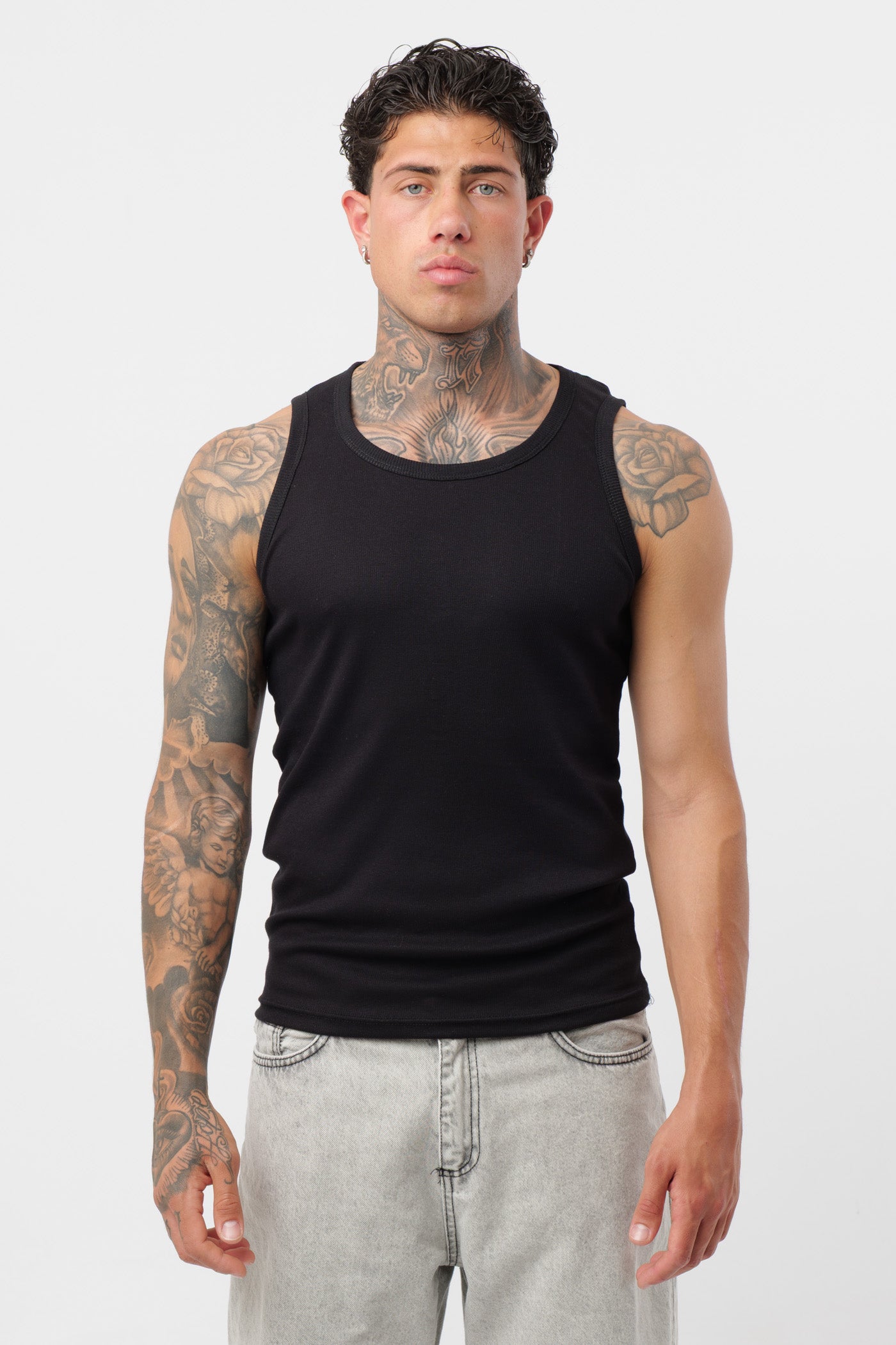 Schwarzes geripptes Tanktop